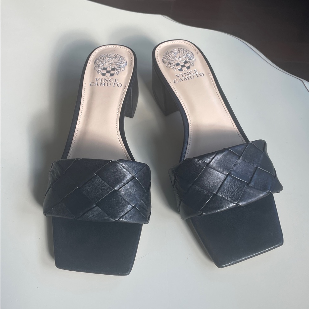 Vince Camuto Semtera Black Block Heel Slide Sandal